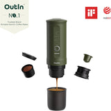 OutIn Nano bærbar elektrisk espressomaskine, campingkaffemaskine, USB-C selvopvarmende, kompatibel med malet kaffe og NS-kapsler