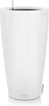 Plantekasse LECHUZA Rondo Premium 32 mat hvid | Plantesøjle med vandingssystem, vandstandsindikator og planteindsats | Mat finish | Ø 32,5 x 56,5 cm | 15786