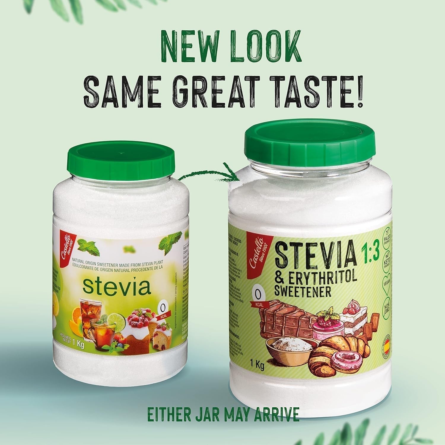 Stevia + Erythritol 1:3 Süßstoff | 1G = 3G Zucker | 100% Natürlicher Zuckerersatz - 0 Kalorien - 0 Glykämischer Index - Keto Und Paleo - 0 Netto-Kohlenhydrat - Kein GVO - Castello siden 1907-1 Kg Sødemidler Naty Shop