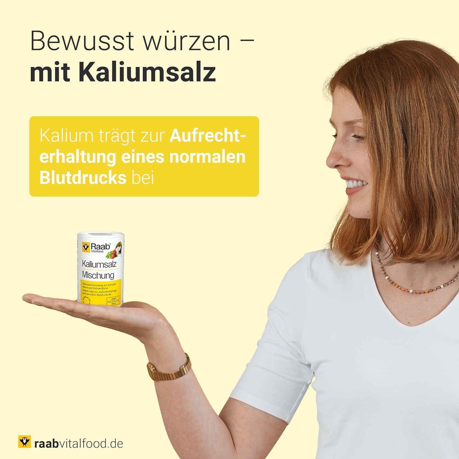 Raab Vitalfood Kalium salt-Mischung, Mineralsalzmischung med 66,7% Natriumchlorid (Kochsalz) og 33% Kaliumchlorid, Kalium trægt zur Aufrechterhaltung eines normalen Blutdruck bei (1 x 200 g dosis)