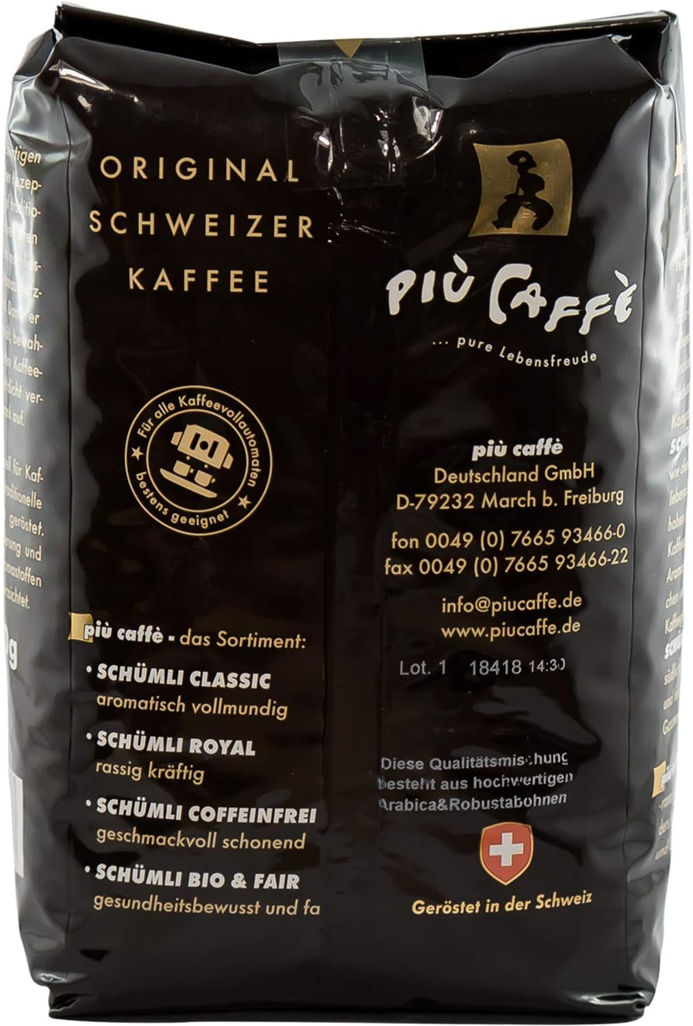 Café Crème Kaffeebohnen, würzig, kräftig, intensiv og gehaltvoll, Arabica og Robusta, Schweizer Trommelröstung, ganze Bohnen für Volllautomaten Schümli Royal 1 kg
