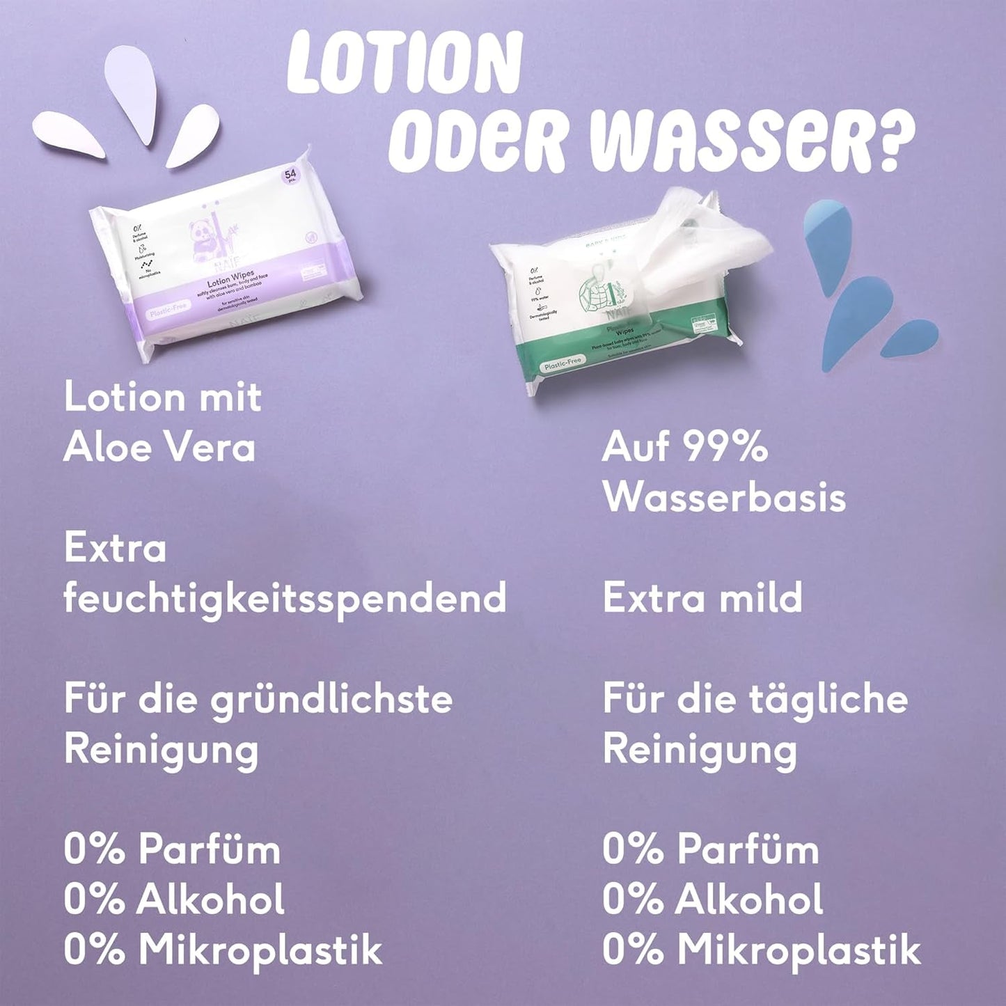 Naïf plastfri babyservietter 432 stykker (8 pakke x 54 servietter) - Pleje af babys bund, krop og ansigt - 99% vand - 0% duft og alkohol - Æske med bæredygtige vådservietter, følsom eukalyptus