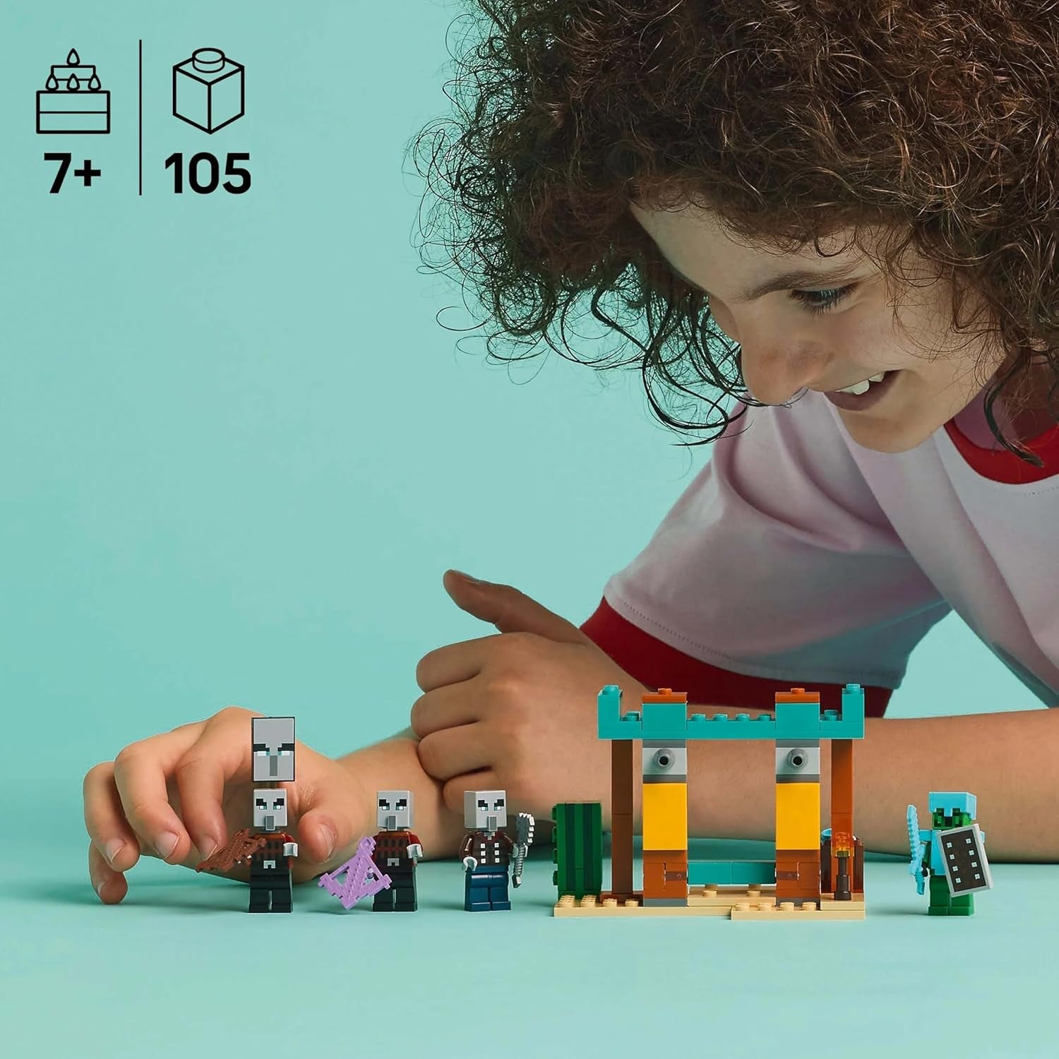 LEGO Minecraft The Illager Desert Patrol videospilsæt til børn, udpost minilegetøj og tre minifigurer inklusive plyndrer, tjener og kaktusridder 21267 byggesæt Besuche den LEGO-Store