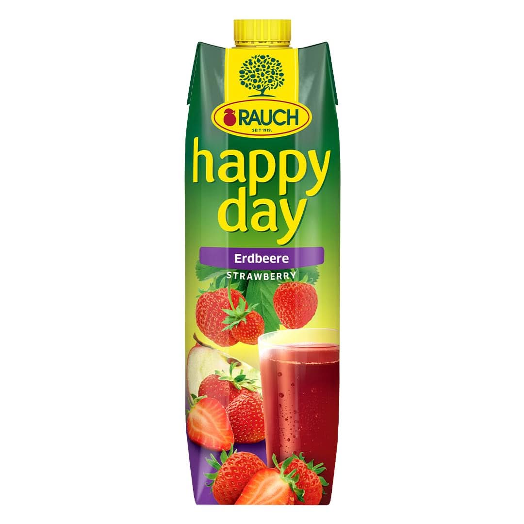 Rauch Happy Day Strawberry | Intens jordbærsmag | Raffineret med æbler og citron | 6X 1 liter, Tetra Prisma Alkoholfri drikkevarer Naty Shop