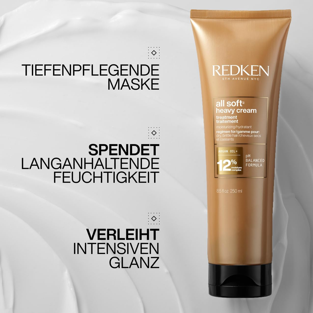 Redken hårmaske til tørt og skørt hår, revitaliserer og fugter, med keratinkompleks og arganolie, alle bløde tunge creme, 1 x 250 ml Naty Shop hårmaske