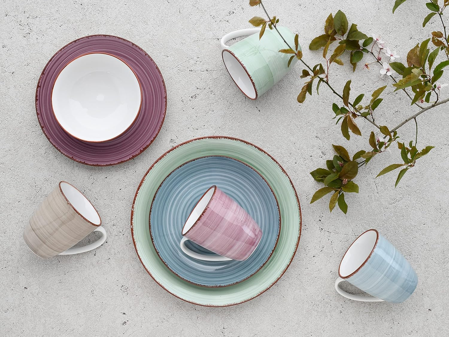 CreaTable, 22582, SAMBA-serien, 16-delt porcelænssæt til 4, Combo-service i porcelæn, Tåler opvaskemaskine og mikroovn, Kvalitetsfremstilling