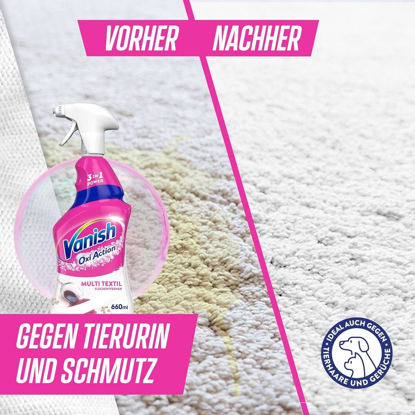 Vanish Oxi Action Multi - Tekstil Pletfjerner Spray - 660 ml - Tekstilvaskemiddel til tæpper og polstring - mod snavs og urinlugt Naty Shop