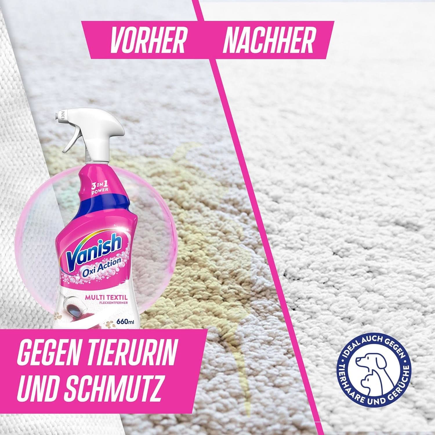 Vanish Oxi Action Multi - Tekstil Pletfjerner Spray - 660 ml - Tekstilvaskemiddel til tæpper og polstring - mod snavs og urinlugt Naty Shop