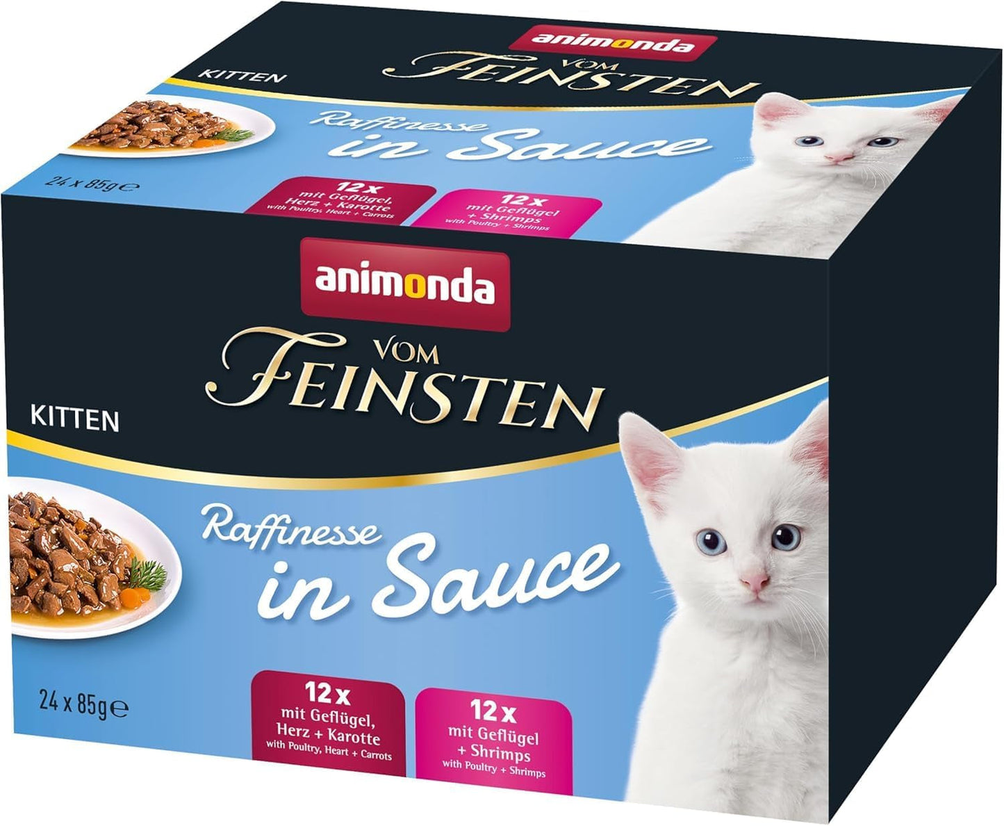 animonda vom Feinsten Premium Kitten Vådfoder til katte, Raffinerede smagsstoffer i sauce, 24 poser (24 x 85 g), Højkvalitets vådfoder til katte, sukkerfri, Blandet blanding