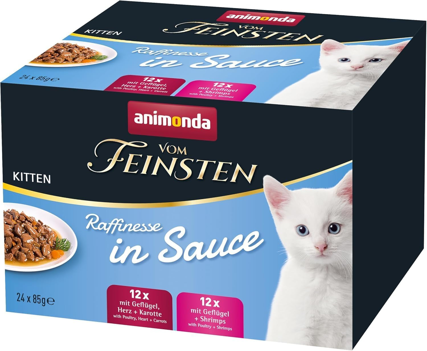 animonda vom Feinsten Premium Kitten Vådfoder til katte, Raffinerede smagsstoffer i sauce, 24 poser (24 x 85 g), Højkvalitets vådfoder til katte, sukkerfri, Blandet blanding