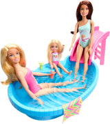 Barbie dukke og tilbehør - pool med rutsjebane og tilbehør til timevis af sjov i solen, pink badedragt med tropisk design, til børn fra 3 år, HRJ74 Naty Shop Dukkehuse
