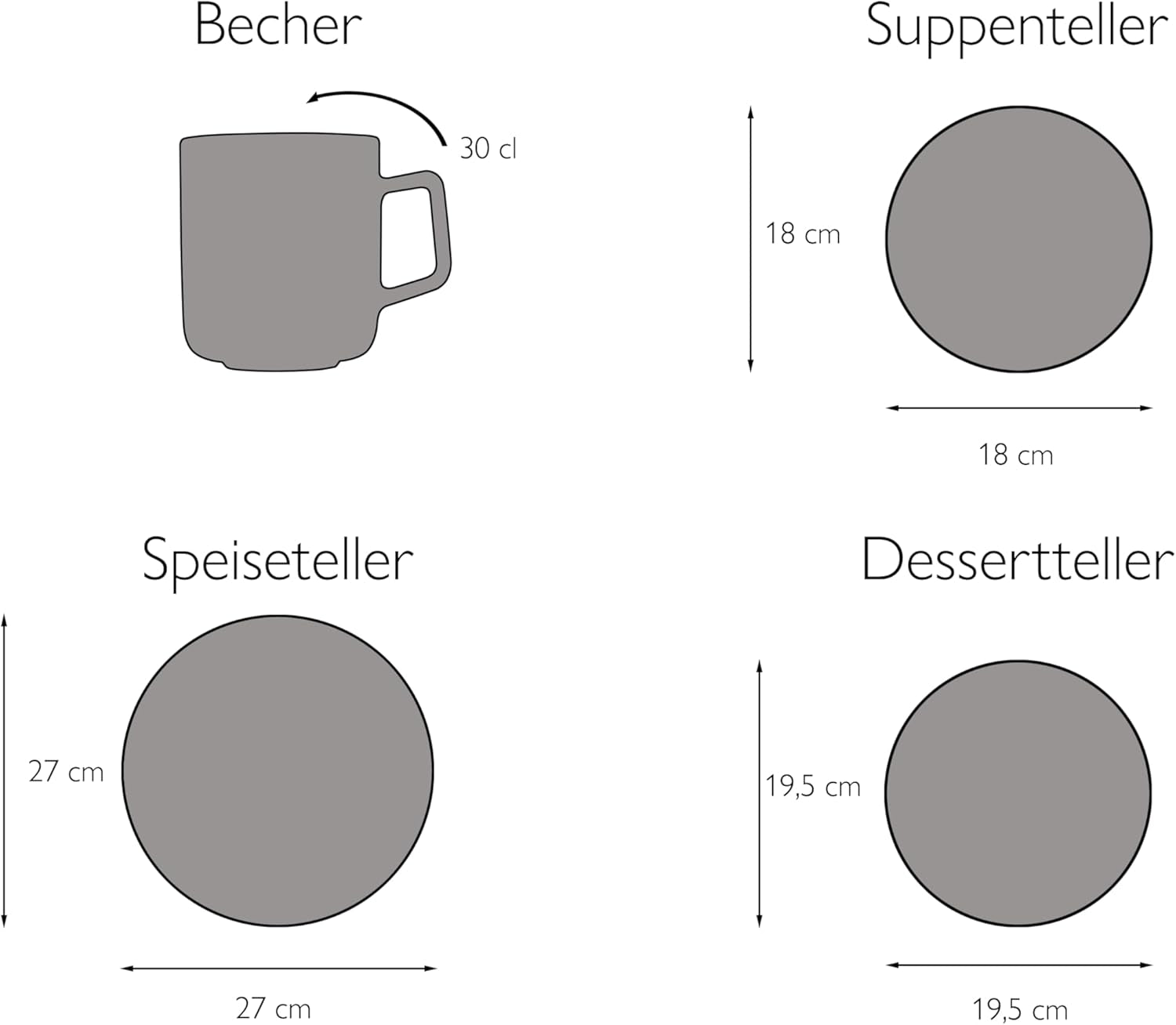 CreaTable, 21016, Modern Scandic Blue-Grey Series, 16-delt servisesæt, Porcelænskombinationsservice, Tåler opvaskemaskine og mikroovn, Kvalitetsfremstilling
