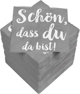 HEKU 'Schön Dass Du Da Bist' cocktailservietter, 3 lag, 25X25cm, 150 styk I Elegant design I Ideelt til festligheder I Praktisk pakket