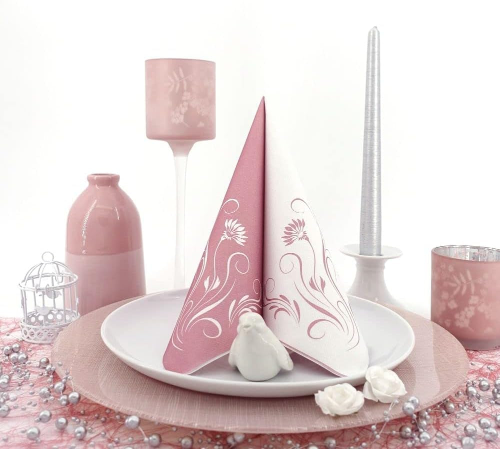 Appartina Elegantia 40X40 Cm Stoflignende Airlaid servietter, Højkvalitets Bryllupsservietter, Stoflignende Bryllupsservietter Engangsservietter til forskellige lejligheder (Dusky Pink)