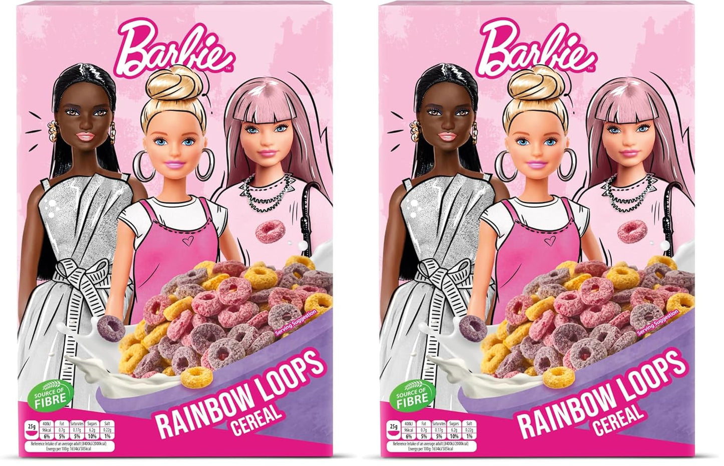 Barbie Rainbow Loops korn, farverige ringe af hvede, havre og majs med frugtsmag til den perfekte morgenmad, 1 pakke (1 x 350 g)
