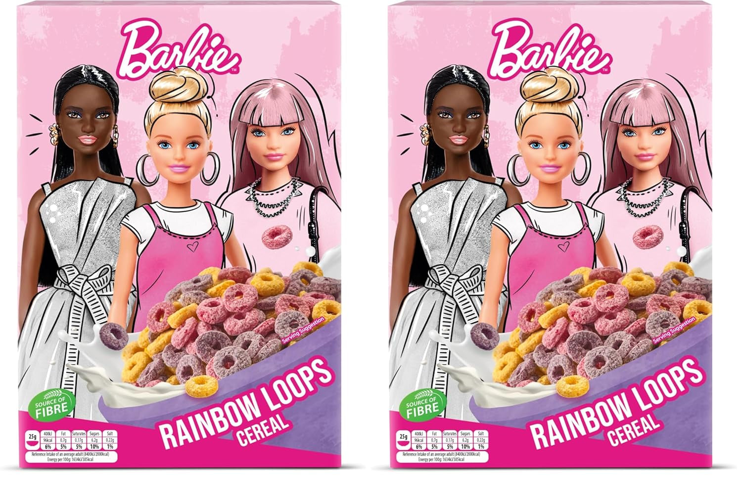 Barbie Rainbow Loops korn, farverige ringe af hvede, havre og majs med frugtsmag til den perfekte morgenmad, 1 pakke (1 x 350 g)