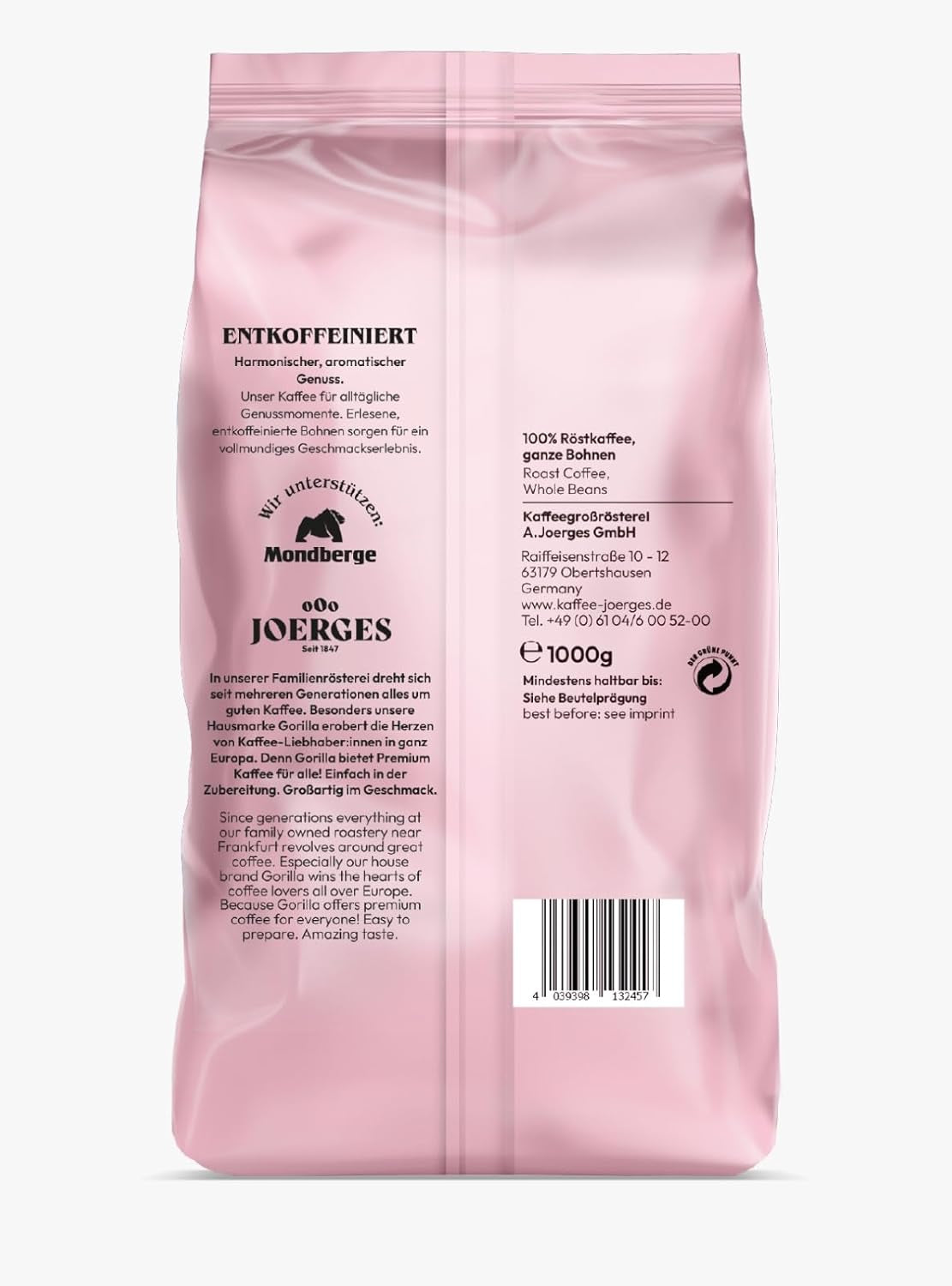 Espresso GORILLA 1000g koffeinfri, hele bønner