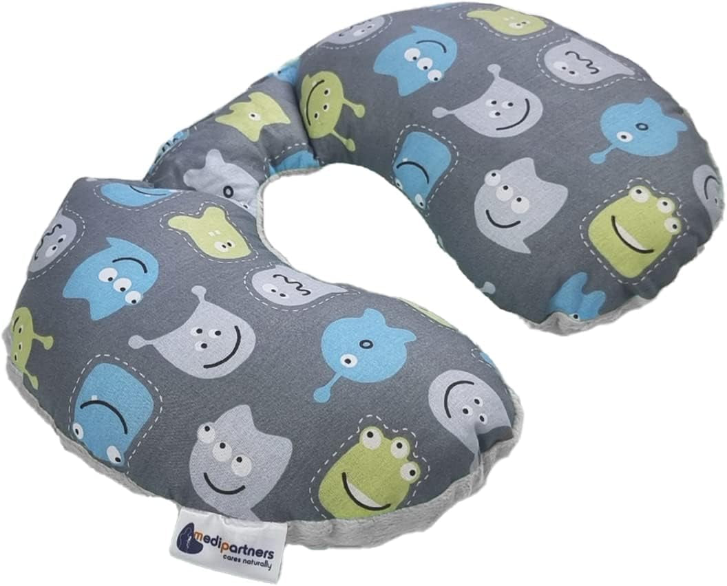 Medi Partners Baby nakkepude Nakkestøtte 100% bomuld / minky baby nakkepude til bil klapvogn rejse rejser søvn nakkepude snooze roll (REH med grå Minky) Cervikale ortopædiske puder Naty Shop Creatures with Grey Minky