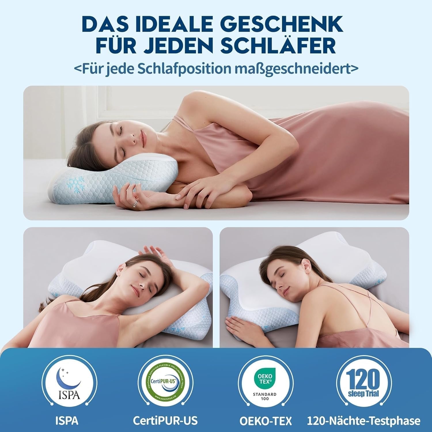 Cloudétoile Nakkepude Memory Foam Pude - 2 i 1 Ergonomisk ortopædisk pude Visco Foam Pude Side Sleeper Nakkestøtte Pude Højdejusterbar Memory Foam Pude Hvid 64X38X12cm Cervikal ortopædiske puder Naty Shop
