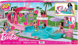 Barbie Dream Pool Legesæt med seks legeområder, inklusive en rutsjebane og jacuzzi, plus over 20 tilbehør såsom et kæledyr, svømmeringe og mere, JKG83