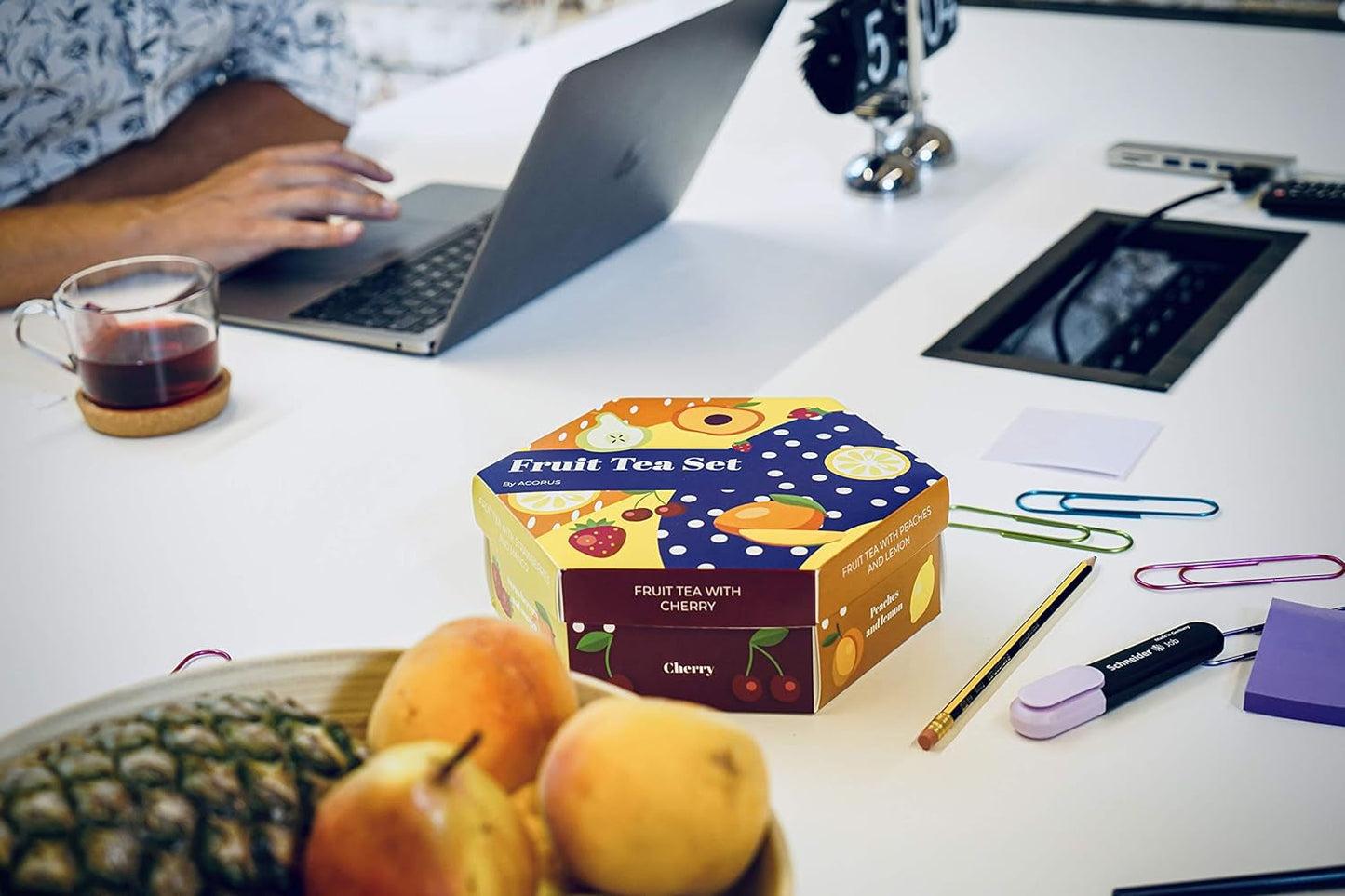 ACORUS | Luksus frugttesæt | Gavesæt med naturlige teer i 6 smagsvarianter | Urtete, frugtte | Sortiment af teer | Teæske med 60 teposer