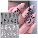 JMEOWIO 3D Nagelsticker Schwarz Weiß Blume Nail Art Sticker Selbstklebend Nagelaufkleber 5D Stereoskopisk Blumen Dekoration Nageldesign Zubehör 4 Blatt