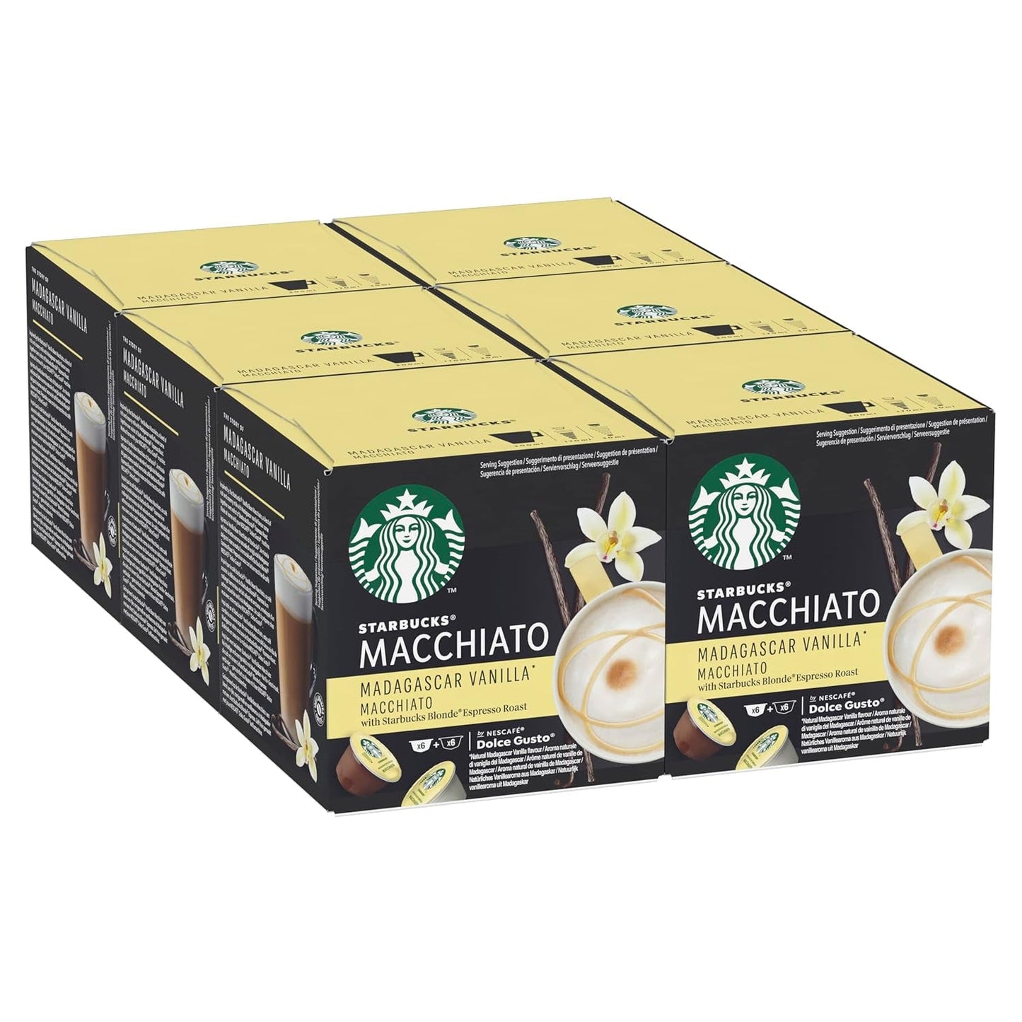 STARBUCKS Probierset, White Cup Variety Pack fra Nescafé Dolce Gusto Kaffeekapseln & Vanilla Macchiato fra Nescafé Dolce Gusto Kaffeekapseln 6 x 12 (72 Kapseln, 36 Portionen)