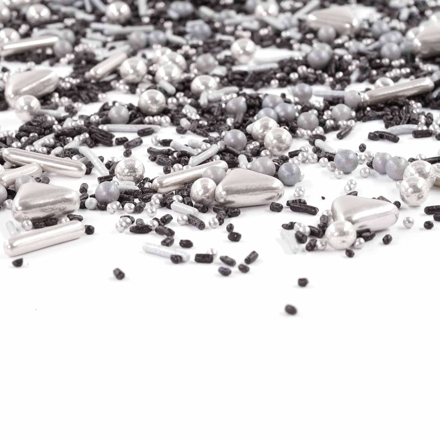 Streusel Glück Black Beauty, Mix Sprinkles Sølv - Sort, 90 gram Sprinkles Naty Shop