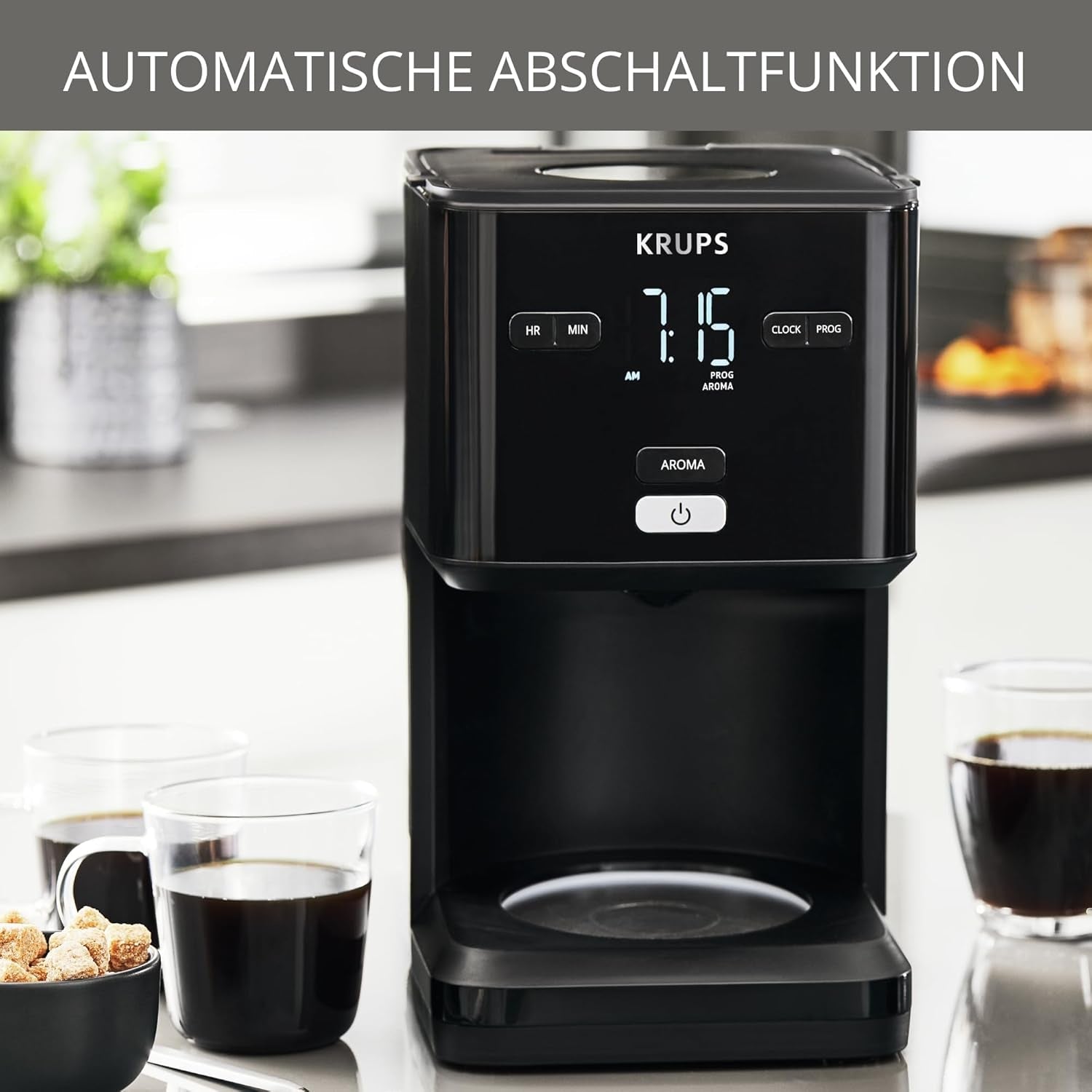 Krups Smart'n Light kaffemaskine med timer, til 1,25 liter filterkaffe, holde varm funktion, automatisk sluk, sort, KM600810