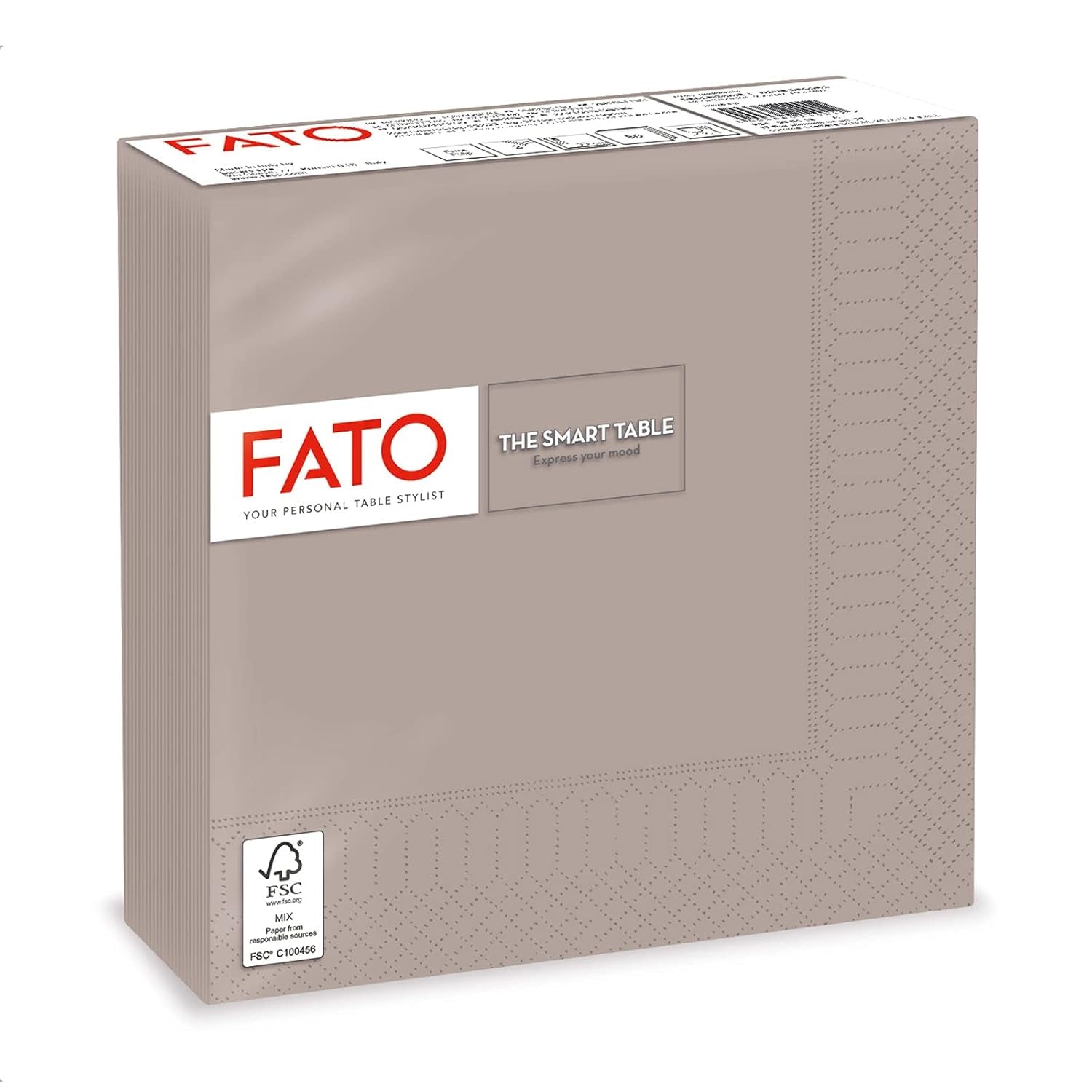 Fato, engangspapirservietter, ideelle til afslappede frokoster og buffeter, pakke med 50 servietter, størrelse 33X33, foldet i 4, 2 lag, Turteldue, 100 % rent cellulosepapir, Fsc-certificeret