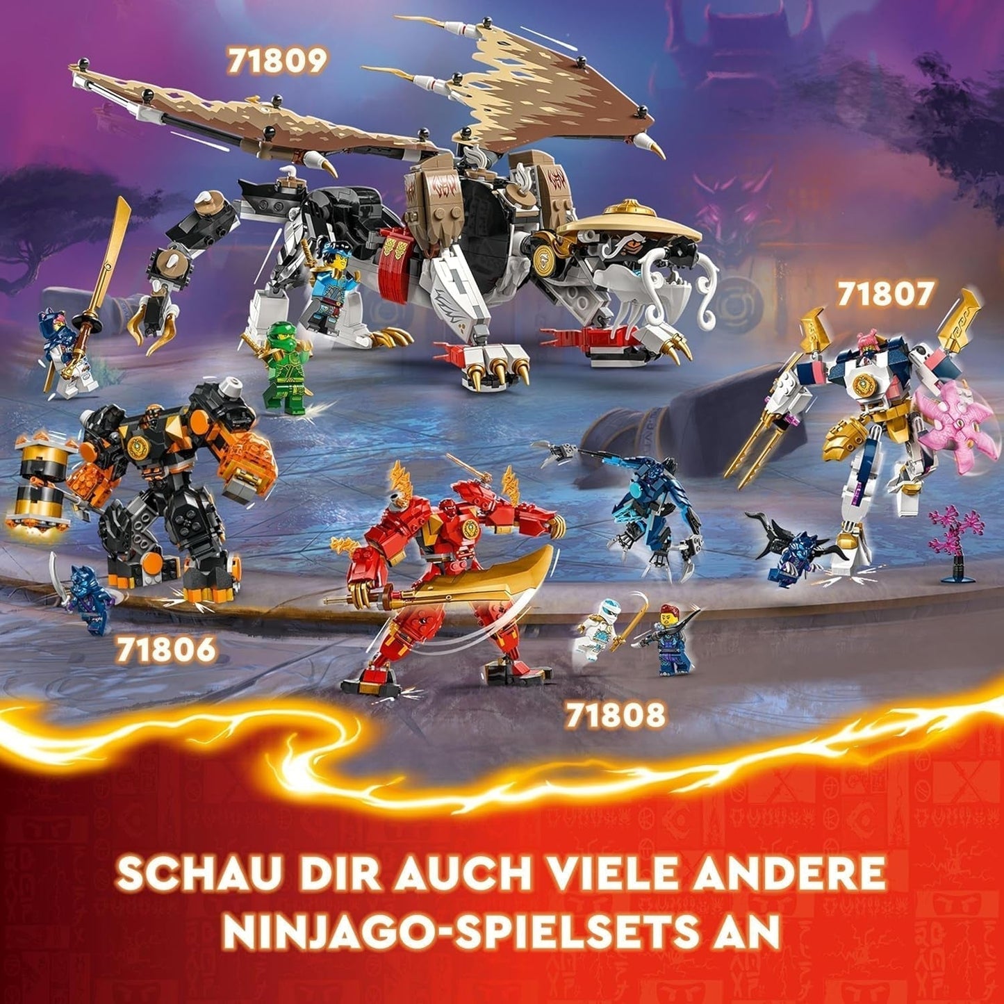 LEGO NINJAGO Egalt Dragemester, Ninjasæt med Dragelegetøj og 5 figurer inklusive Lloyd og NYA, Dragemester, gave til drenge og piger fra 8 år 71809 Byggesæt Beuche den LEGO-Store