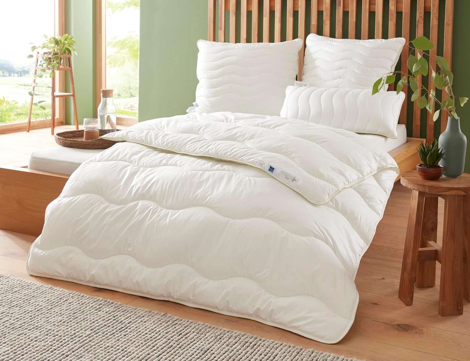 Badenia Trendline Eco quilt Aerelle Blue Duo 135 X 200 Cm, Hvid, Öko-Tex certificeret, Produceret i henhold til den tyske kvalitetsstandard Quilts og quilts Naty Shop 135 X 200 Mono quilt til alle årstider