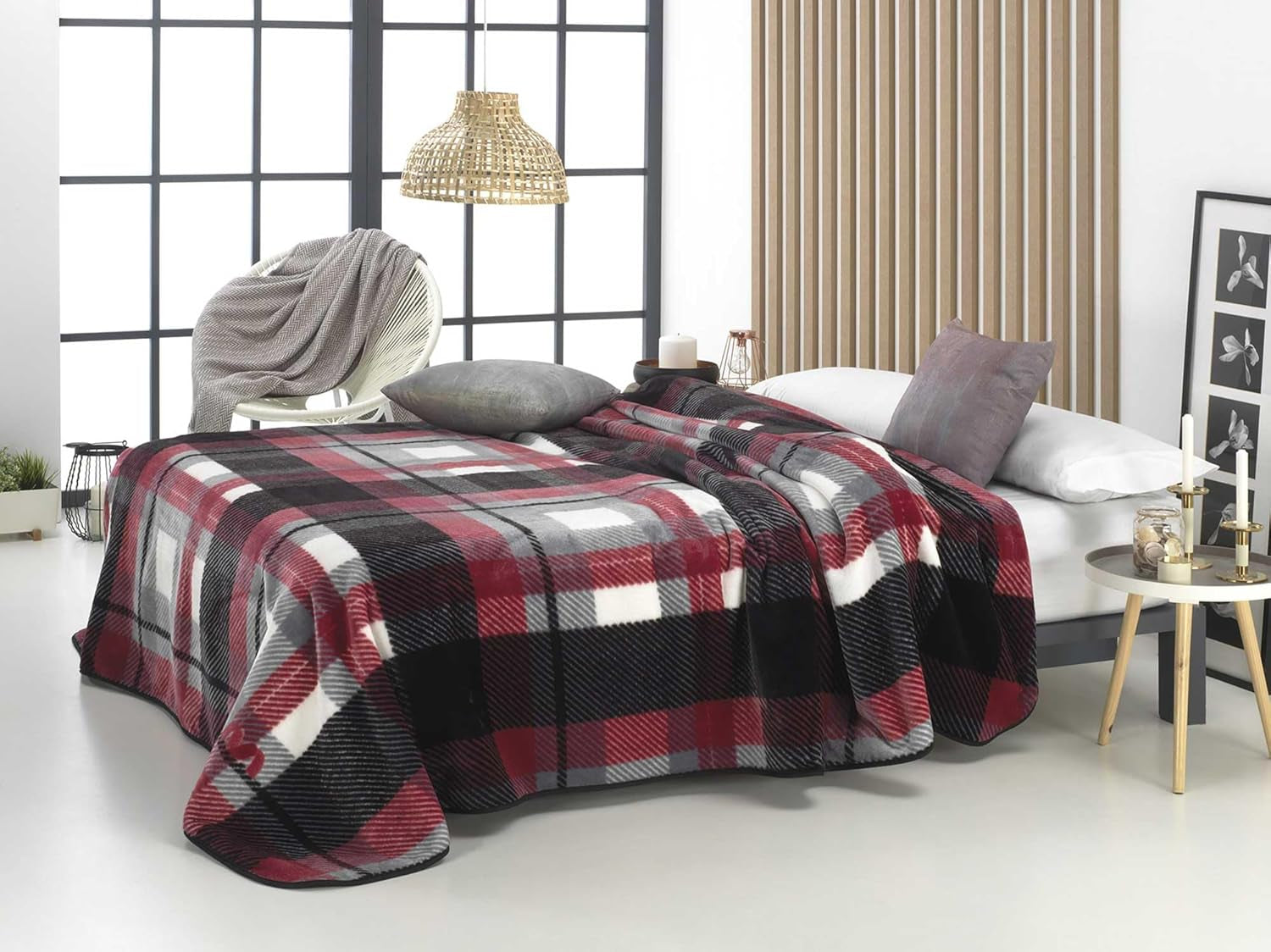 MANTAS MORA Trykt tæppe, stort volumen, 100% polyester, 450 G/M², blødt, til efterår/vinter, Design Harmony K60, 260 X 240 cm, til senge med 160/180 cm, blå dyner og dyner Naty Shop Grå 260X2140Cm - Cama 160 cm