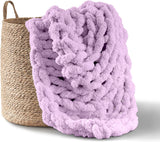 Chunky strikket tæppe, plaid, 100% håndstrikket med jumbo chenille garn (127 X 152,4 Cm, lilla grå) Adyrescia Purple Senge og dyner 50 "X60"