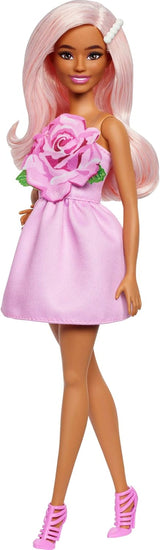Barbie Fashionista dukke nr. 238 med pastellyserødt hår, stropløs kjole med pink top, perlehårklemme og høje hæle med stropper, HYT94 Naty Shop Dolls Standardtitel