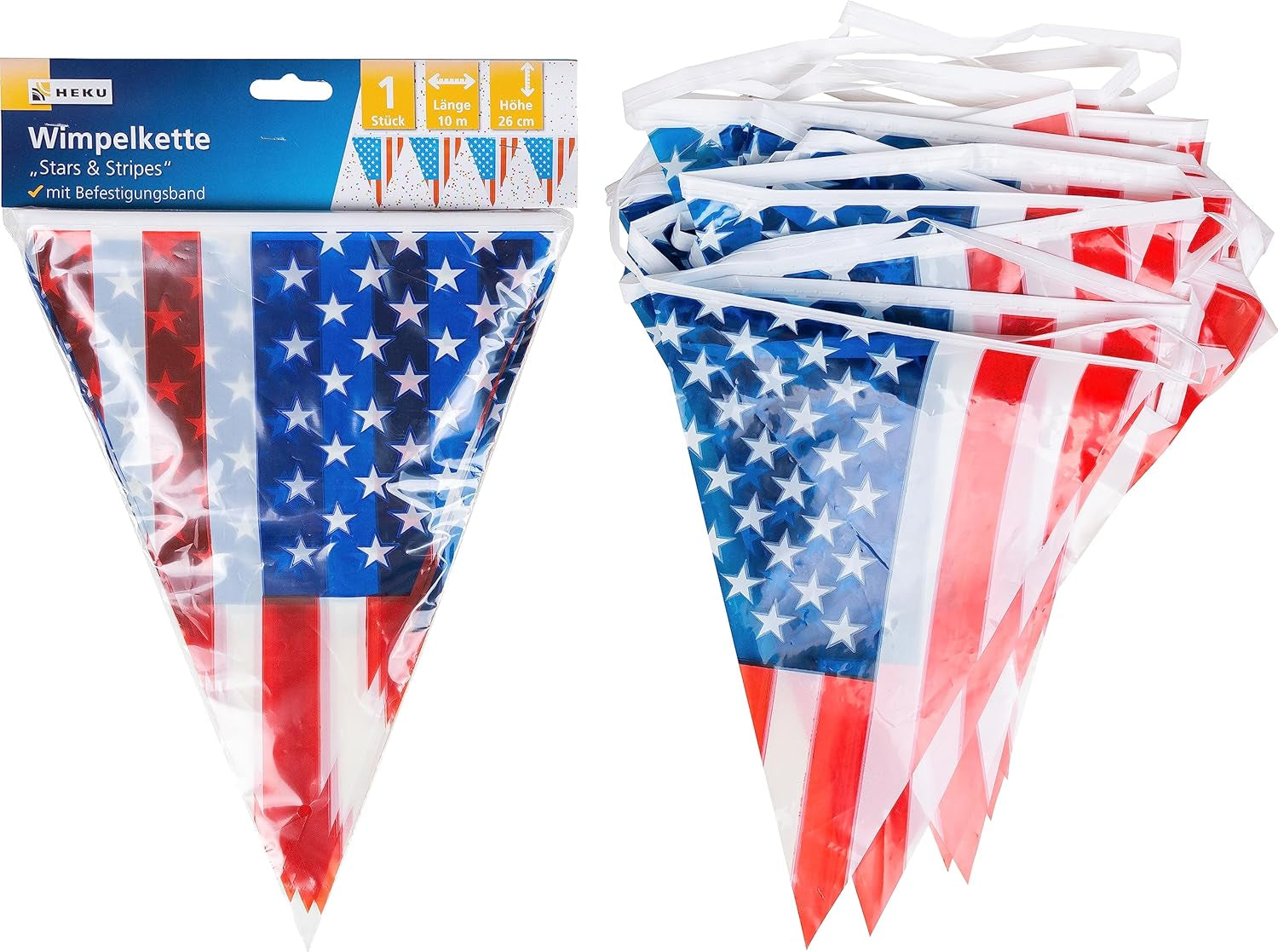 HEKU 191-stk. USA Festsæt I Papirtallerkener Ø23Cm, Røde Kopper, 3-lags servietter 33X33Cm, Dekorationsvælger, Vimpelkæde 10M I Perfekt til temafester og nationale helligdage