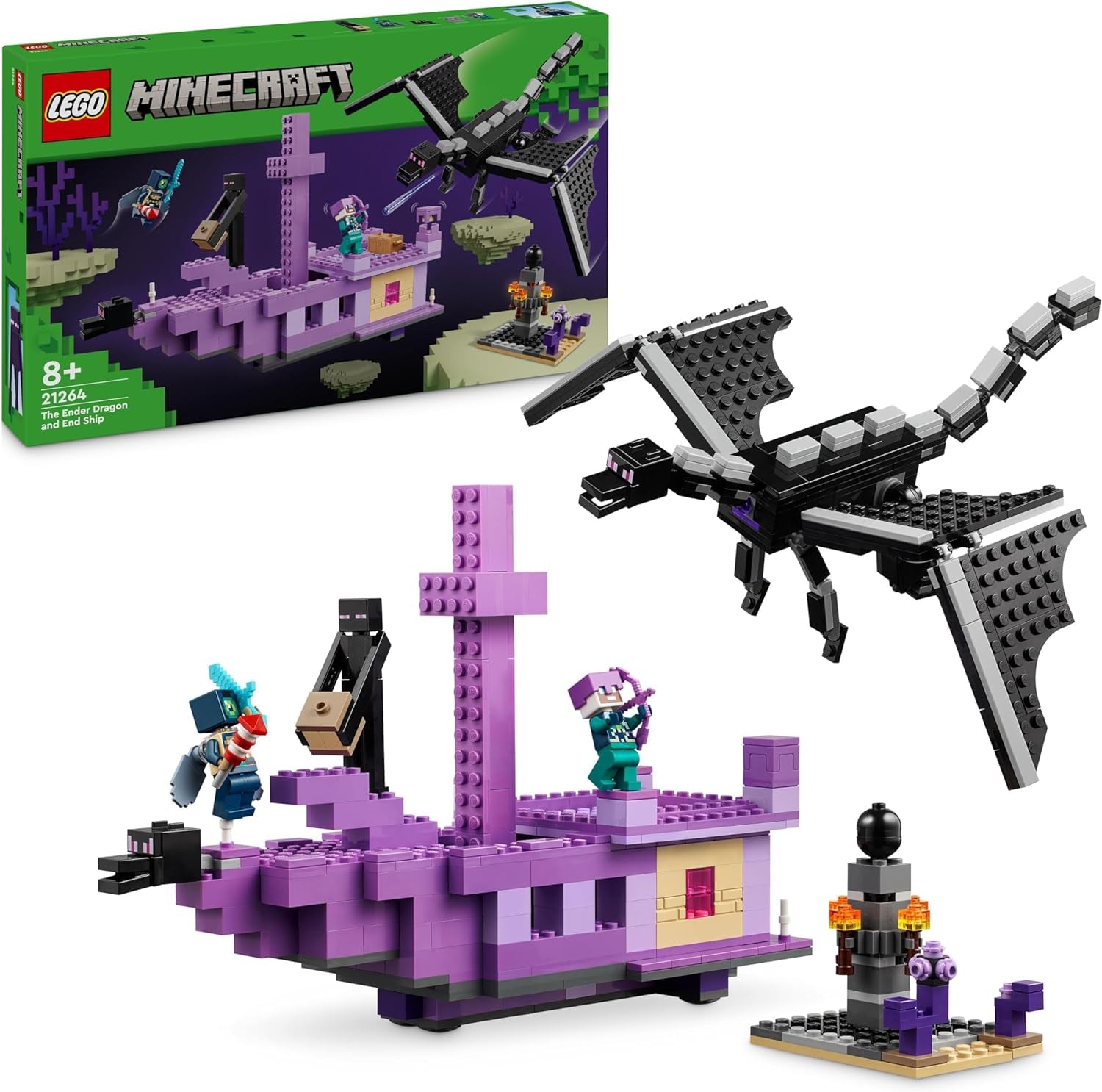 LEGO Minecraft The End Dragon and The End Ship Action-legetøj og opdagelsessæt Videospilbyggesæt Adventuresæt Gave til drenge og piger 8 år 21264 Byggesæt Besuche den LEGO-Store Standardtitel