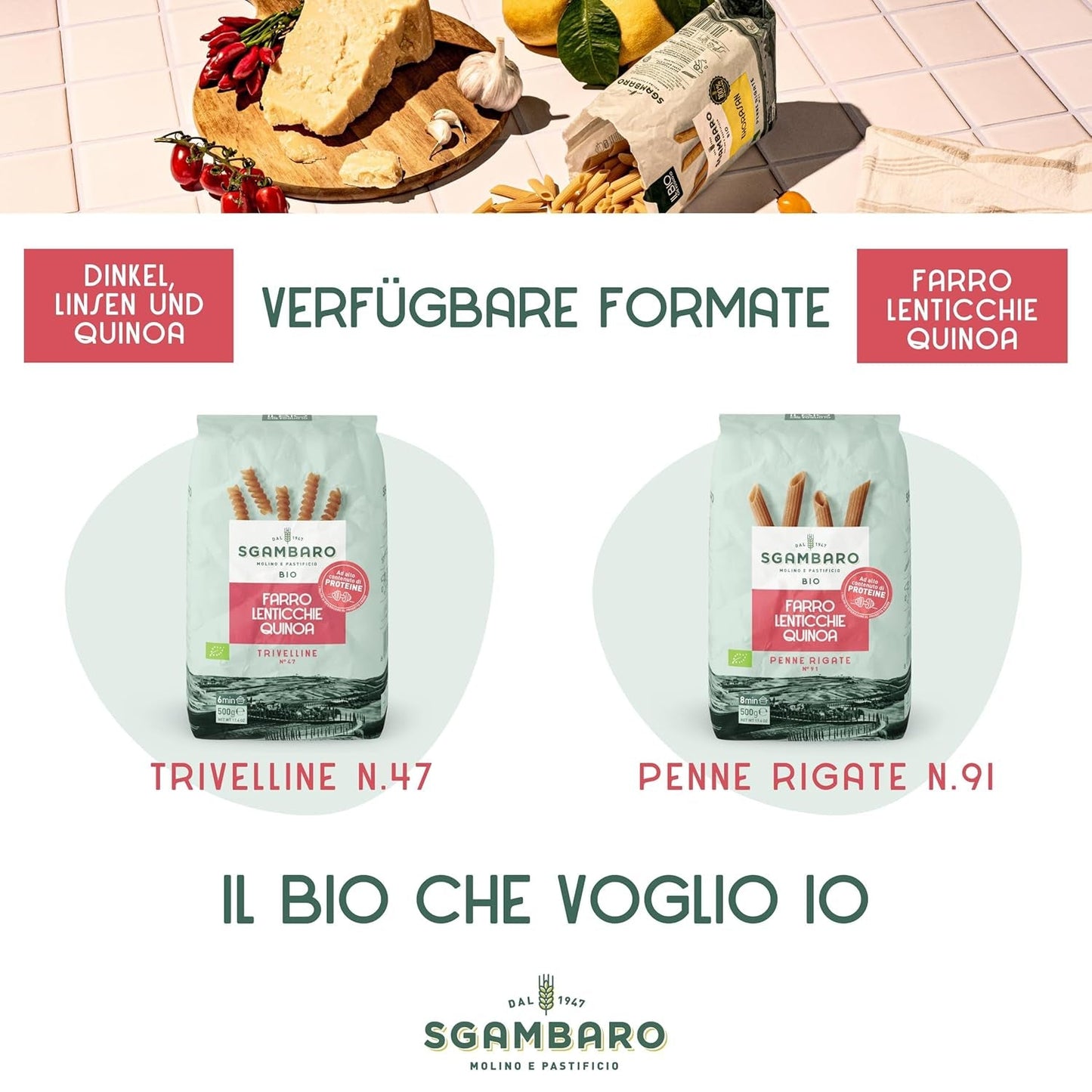 Økologisk Penne Rigate Pasta N.91 - 500g med speltmel, linsemel og quinoamel - Rig på protein, kilde til fiber og protein
