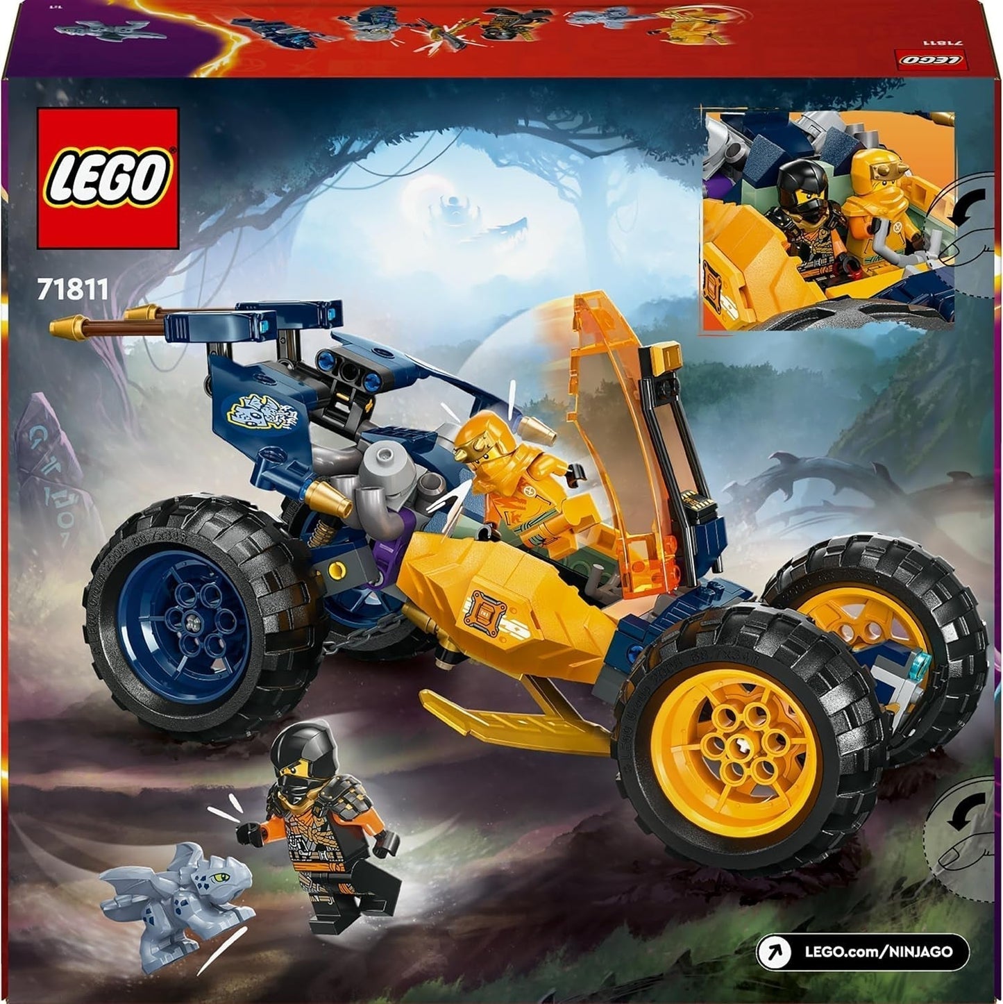 LEGO NINJAGO Arins Ninja Off-Road Buggy, Ninja Legetøj med Bil, Drage og 4 Minifigurer, Buggy Model Adventure Sæt til børn, Fødselsdagsgave til drenge og piger 7 år 71811 Byggesæt Beuche den LEGO-Store