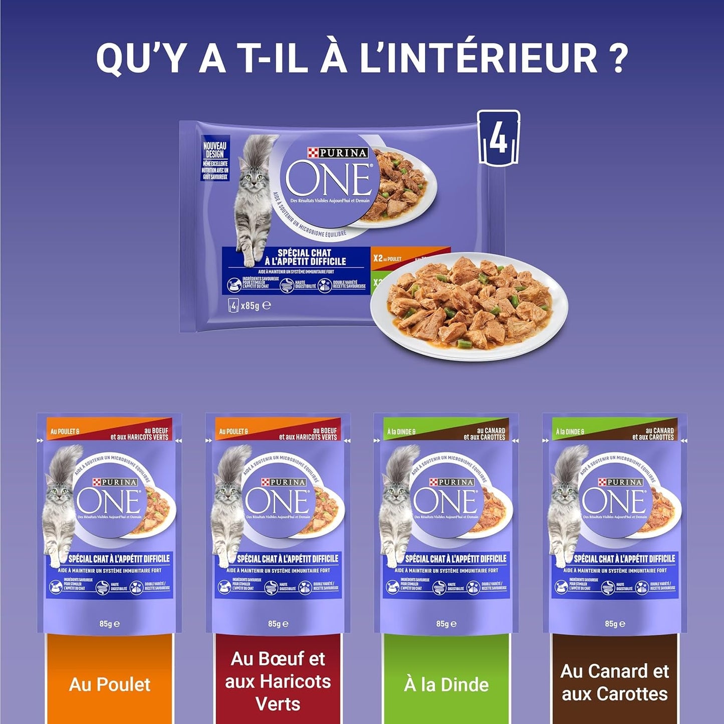 Purina One - Spezialfutter i Sauce Rind/Huhn/Ente und Turkeyhn für Katzen mit Appetit, 340 g