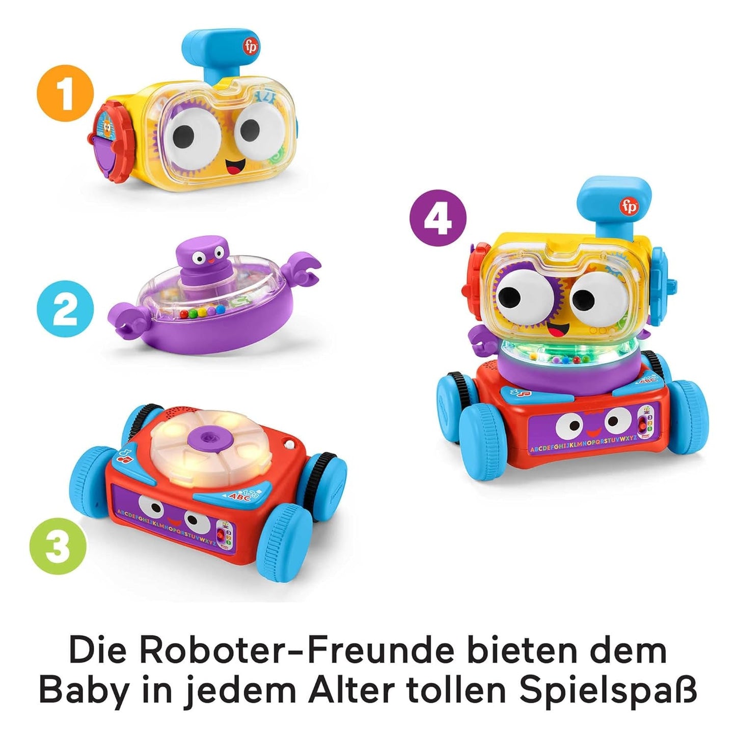 Fisher-Price 4-i-1 læringsrobot Linus til babyer og småbørn, legetøj fra 6 måneder - tysktalende, HCK39 Babylegetøj Naty Shop