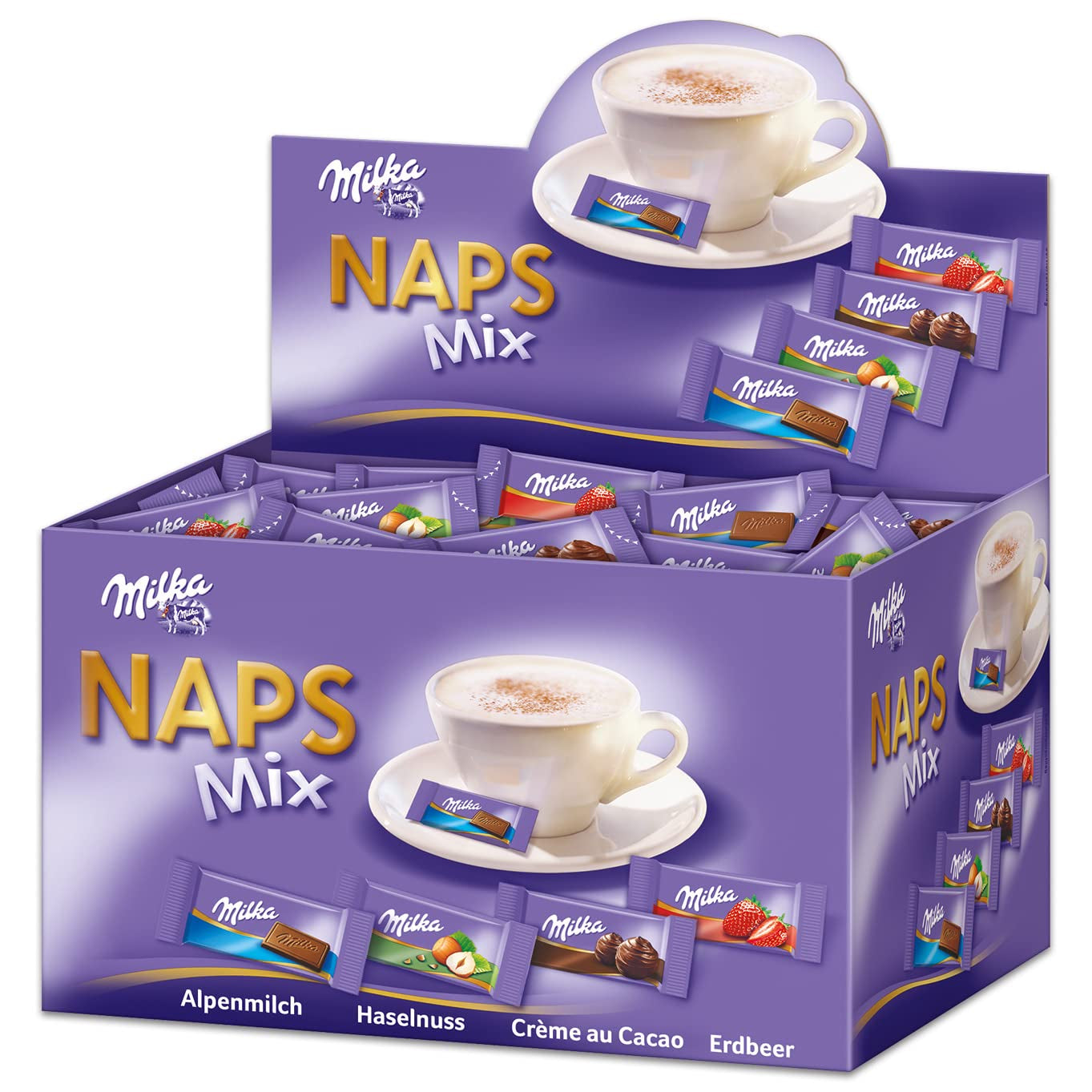 Milka Naps Mix 1 X 1.702 Kg, Mini-Schokoladentäfelchen Aus Alpenmilch, Erdbeer, Haselnuss Und Crème Au Cacao Naty Shop Standardtitel