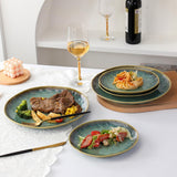 Henten Home Specialtallerkener i stentøj, snack- og sauceskåle - 20x17cm til 4 personer, morgenmadstallerkener i porcelæn - moderne grønt design