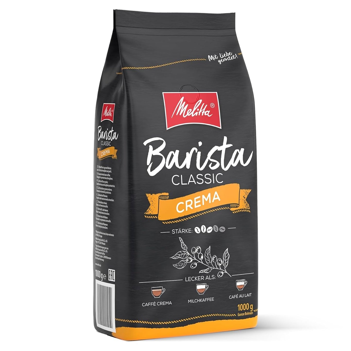 Melitta Barista Classic Crema, hele kaffebønner 1 kg, Ungemahlen, Kaffeebohnen für Kaffee-Vollautomat, medium Röstung, Stärke 3, Verpackung kan varieren