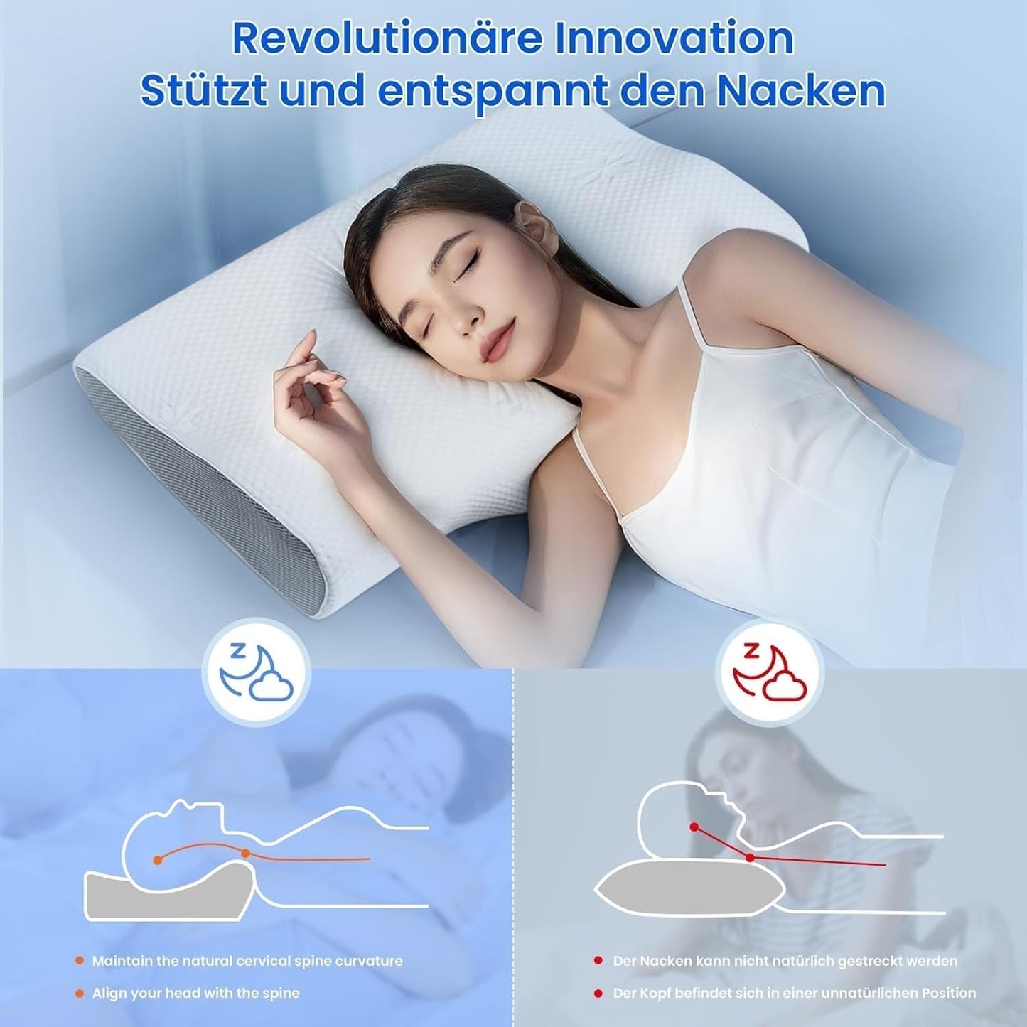 PHYSEN Ortopædisk pude Nakkepude, Nakkestøttepude, Memory Foam Pude, Ergonomisk Nakkesmertepude Sovepude Anti-snorkepude til sider, ryg og mave (62 * 34 * 11 6,5 cm) Cervikale ortopædiske puder Naty Shop