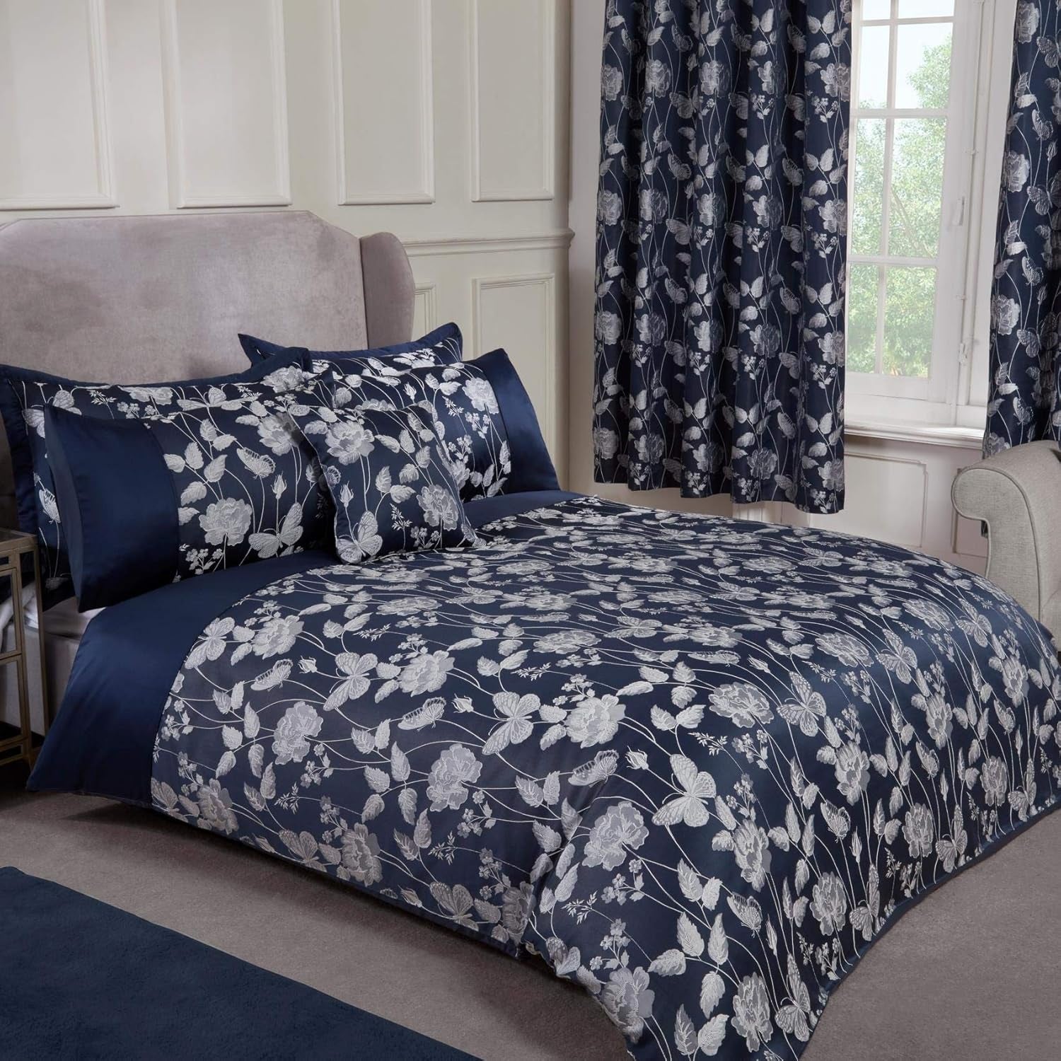 Butterfly Meadow Dyne til Super King Size seng, 100 % polyester, marineblå dyner og dyner Naty Shop
