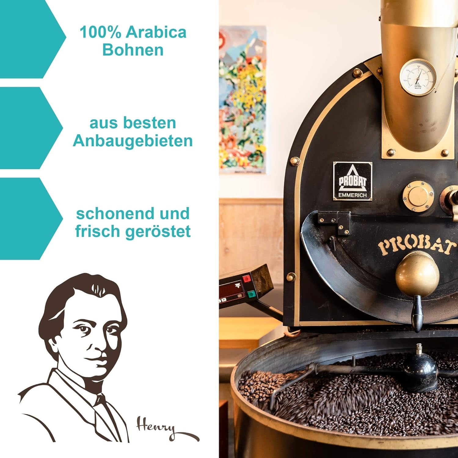 Henry's Macadamia Coffee 1000g - vores raffinerede gourmetkaffe med de fineste smagsvarianter - håndværksristet - premium kaffebønner