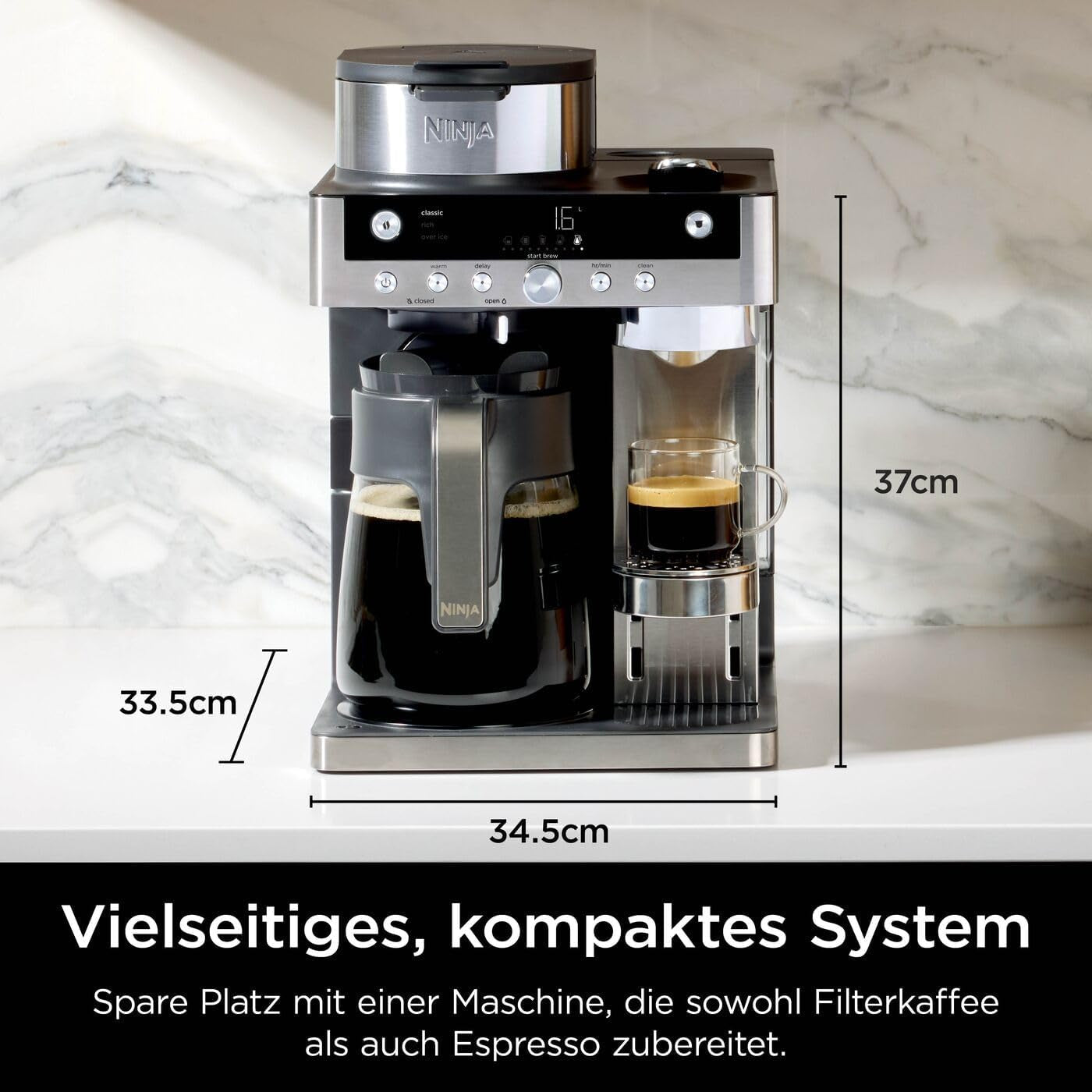 Ninja Prestige 2-i-1 filterkaffemaskine med kapsler og integreret mælkeskummer, til latte, iskaffe og flad hvid, sort CFN802EU