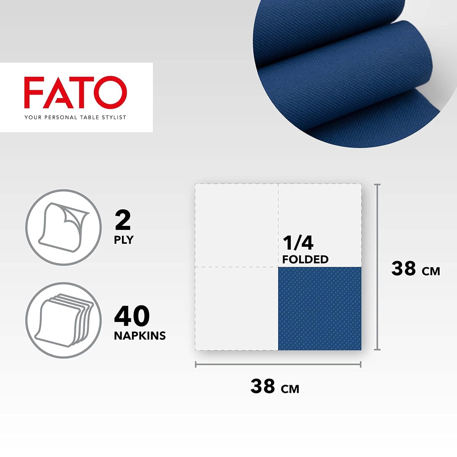 - Bløde og skånsomme engangspapirtissues 40 pakke vævsstørrelser 38X38 foldet i 4 2 lag Natblå farve 100 % rent cellulosepapir Fsc-certificeret (pakke med 3)