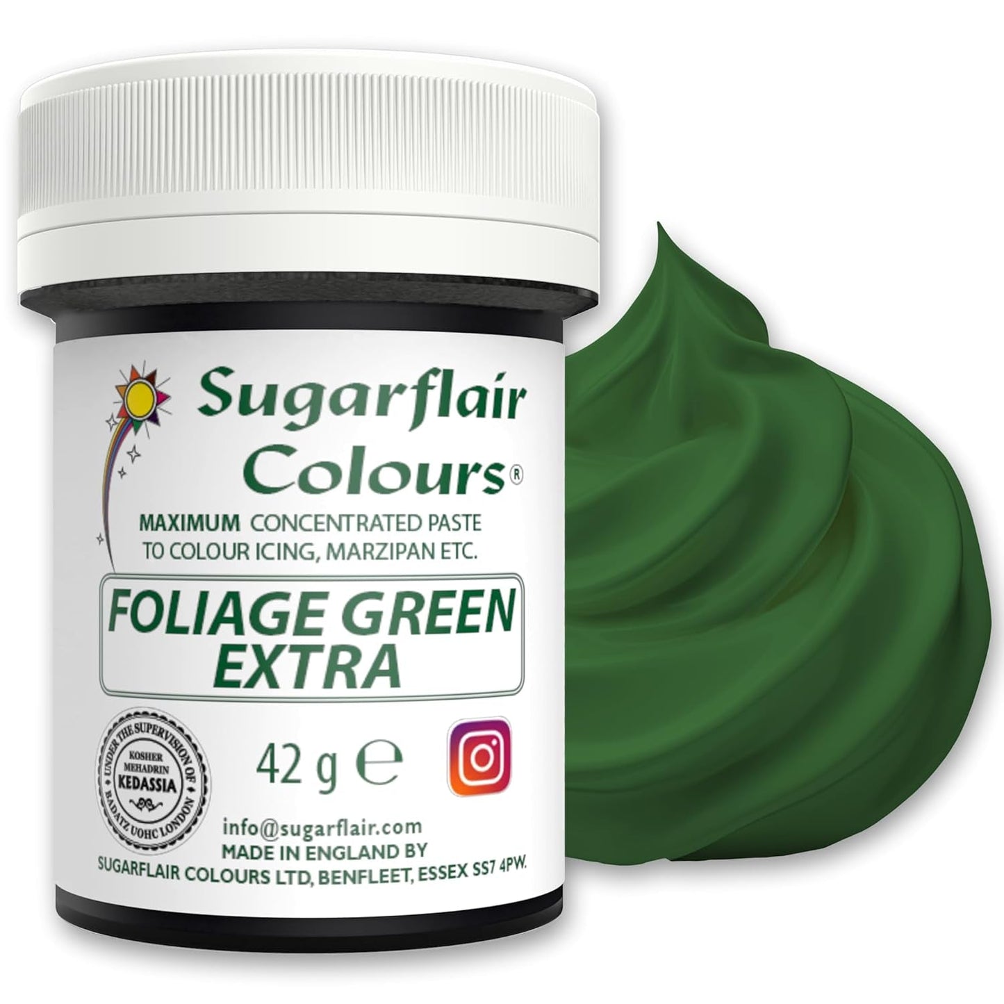 Sugarflair Max Concentrated Foliage Green Food Coloring, Højkoncentreret Marcipan og Fondant Food Coloring, Max Concentrate Pasta Coloring - 42g
